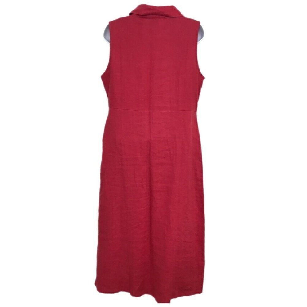 Vintage Red 100% Linen Sleeveless Sheath Maxi Long Dress 10 Collared Willi Wear - Picture 2 of 12